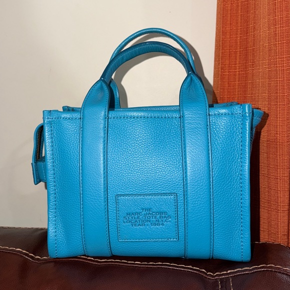 🔥🔥🔥Marc Jacobs Blue The Leather Small Tote Satchel Crossbody Bag - Picture 6 of 15